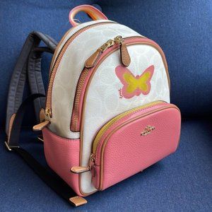Coach Mini Court Backpack In Signature Canvas With Butterfly Chalk / Taffy Multi